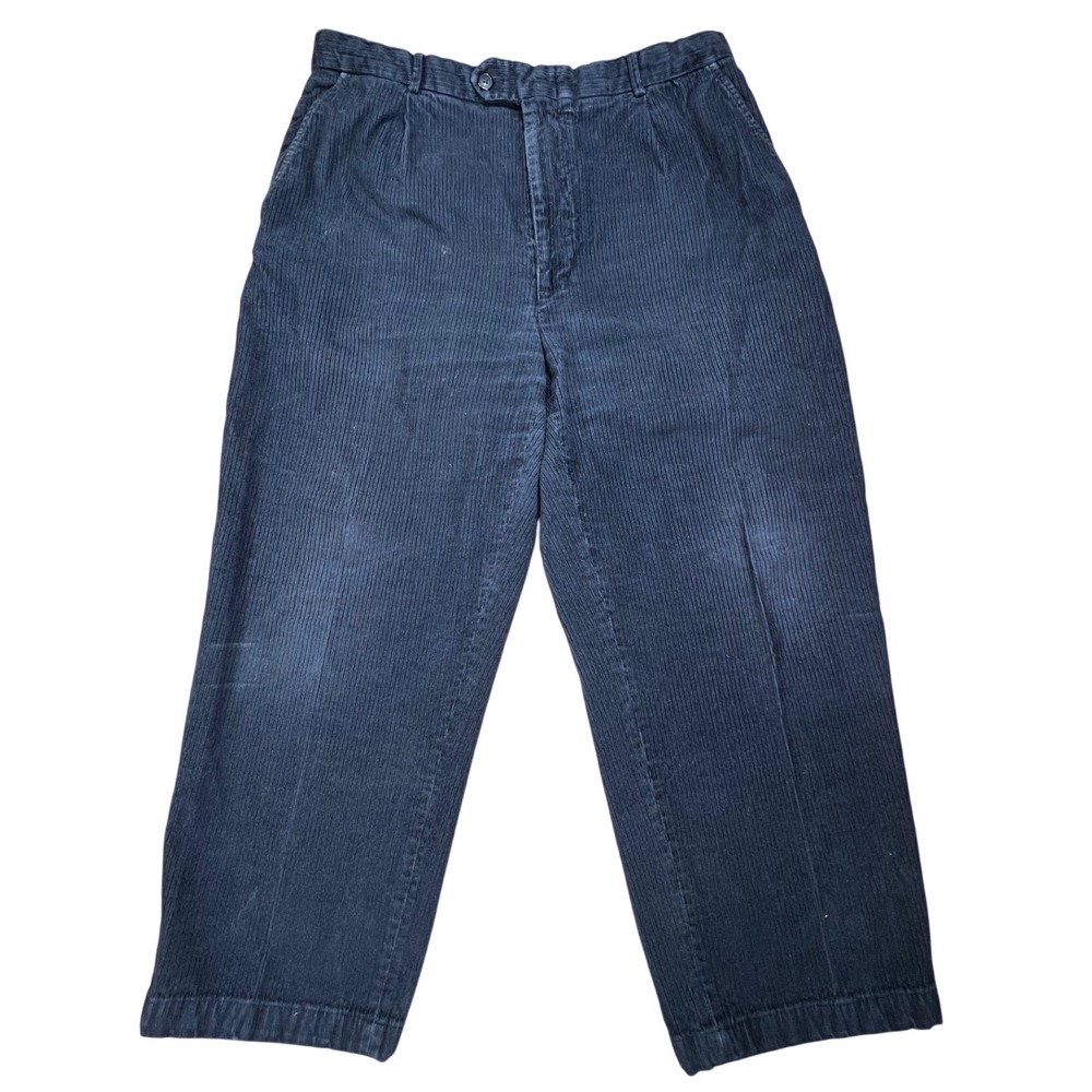 Turnbury Mens Navy Blue Corduroy Pleated Relaxed‎ Fit Pants 38x30
